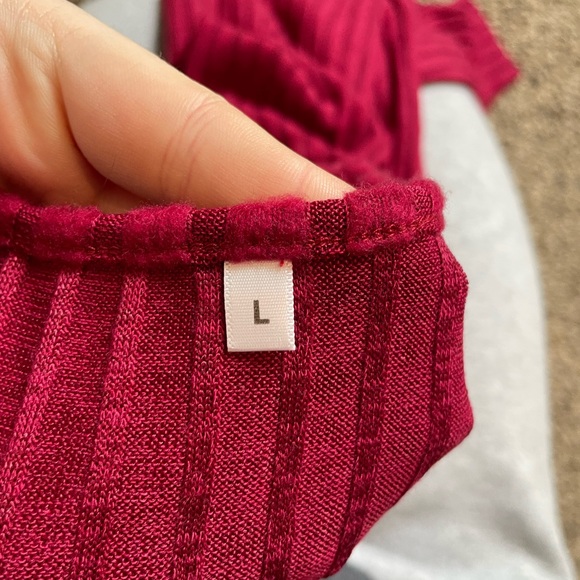 Women's Ribbed Button-Down Top - Red - Picture 3 of 3